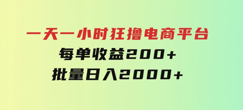 一天一小时 狂撸电商平台 每单收益200+ 批量日入2000+-大源资源网