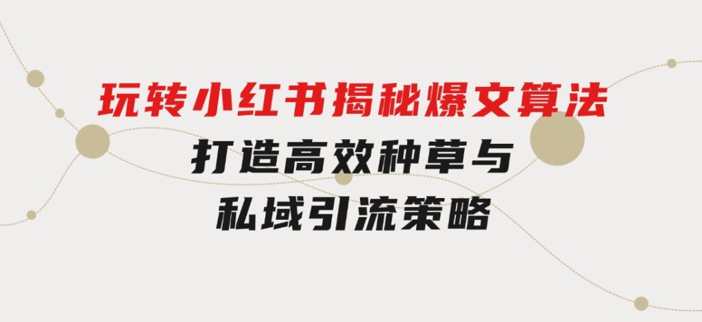 玩转小红书：揭秘爆文算法，打造高效种草与私域引流策略-大源资源网