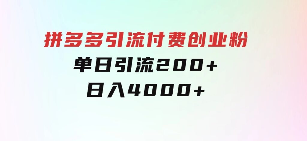 拼多多引流付费创业粉，单日引流200+，日入4000+-大源资源网