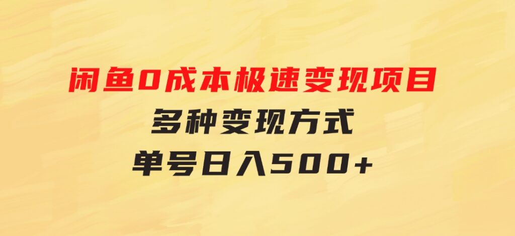 闲鱼0成本极速变现项目，多种变现方式 单号日入500+最新玩法-大源资源网