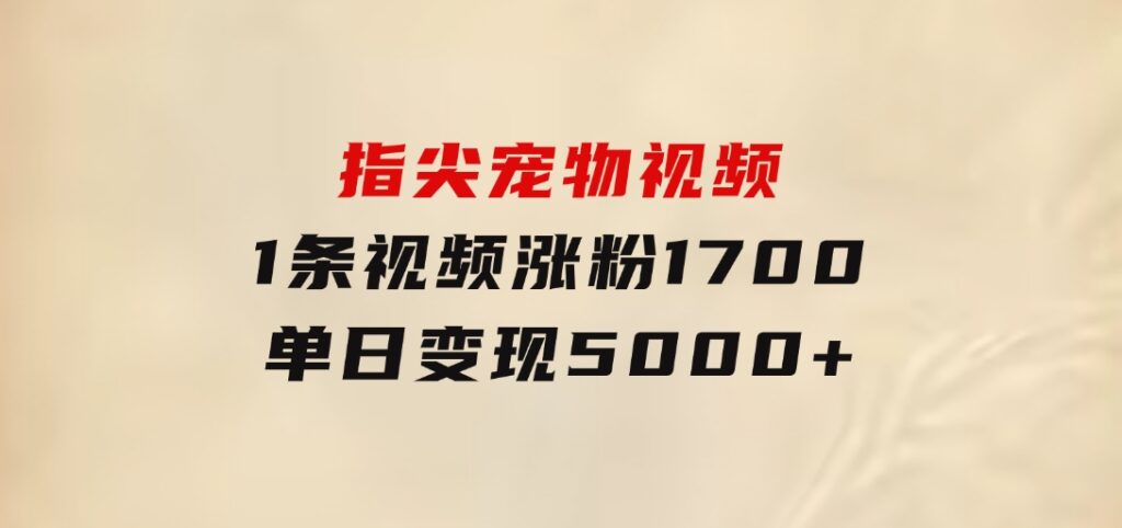 指尖宠物视频，1条视频涨粉1700，单日变现5000+-大源资源网