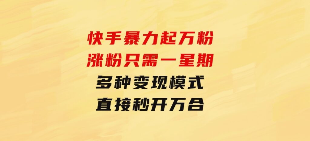 快手暴力起万粉，涨粉只需一星期，多种变现模式，直接秒开万合，小白-大源资源网