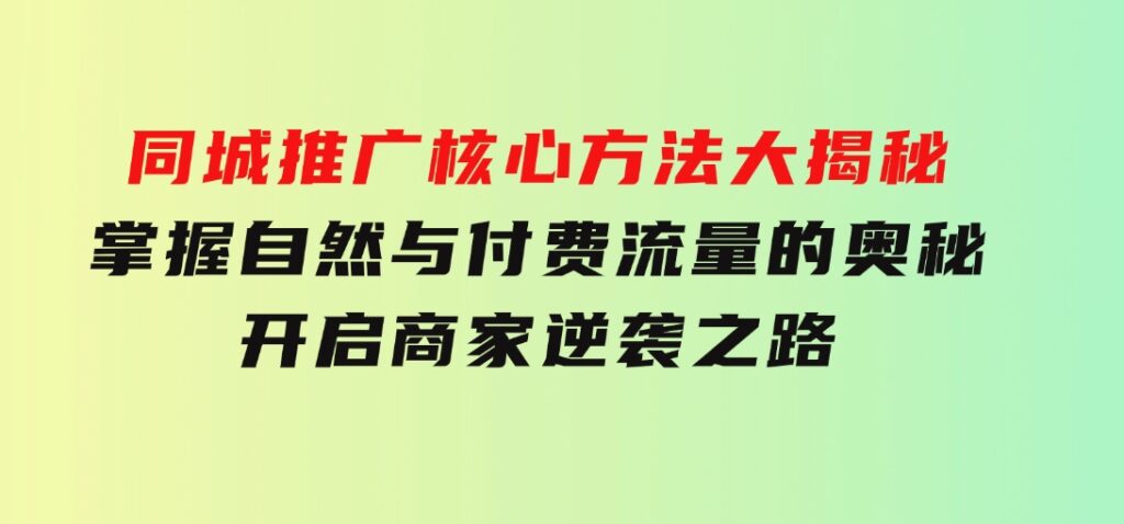 同城推广核心方法大揭秘：掌握自然与付费流量的奥秘，开启商家逆袭之路-大源资源网