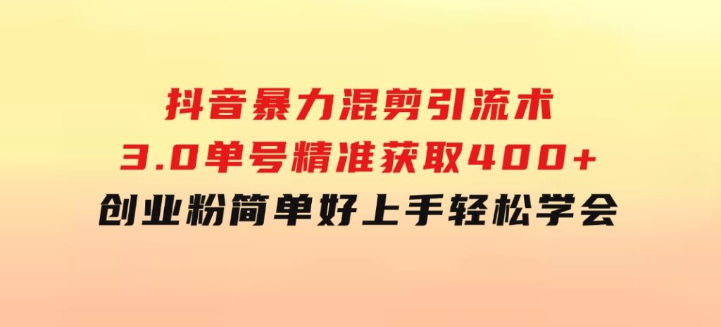 抖音暴力混剪引流术3.0单号精准获取400+创业粉简单好上手，轻松学会-大源资源网