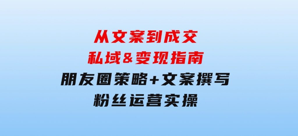 从文案到成交，私域&变现指南：朋友圈策略+文案撰写+粉丝运营实操-大源资源网