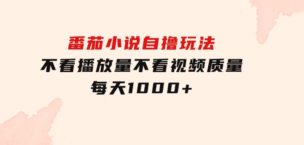 番茄小说自撸玩法！不看播放量！不看视频质量！每天1000+-大源资源网