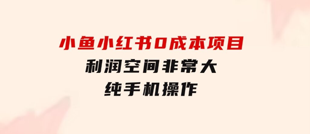 小鱼小红书0成本项目，利润空间非常大，纯手机操作-大源资源网