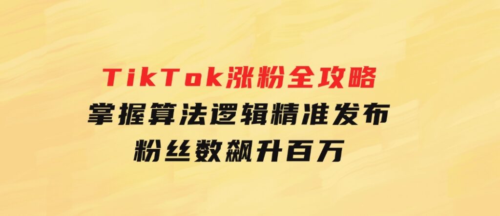 TikTok涨粉全攻略：掌握算法逻辑，精准发布，粉丝数飙升百万-大源资源网