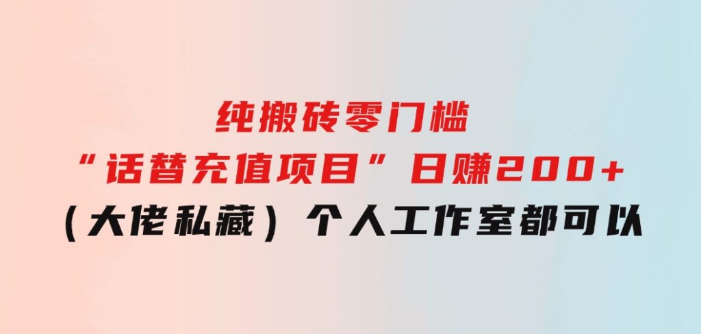 纯搬砖零门槛“话替充值项目”日赚200+（大佬私藏）个人工作室都可以快-大源资源网