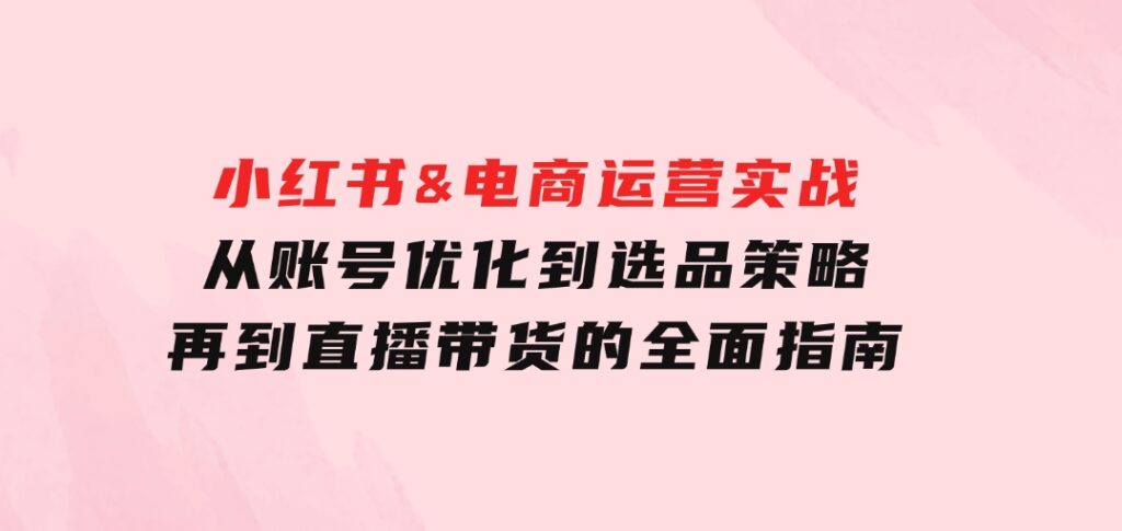 小红书&电商运营实战：从账号优化到选品策略，再到直播带货的全面指南-大源资源网