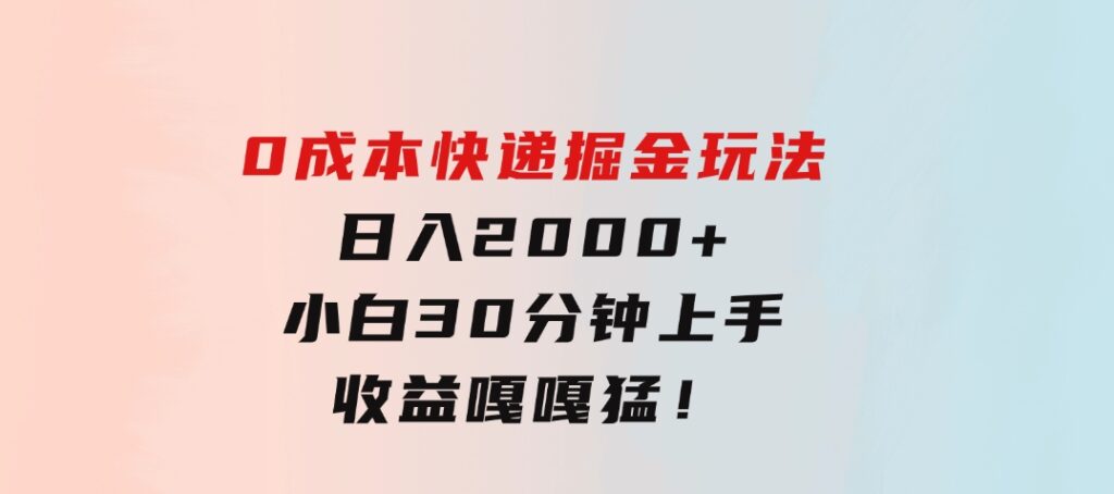 0成本快递掘金玩法，日入2000+，小白30分钟上手，收益嘎嘎猛！-大源资源网