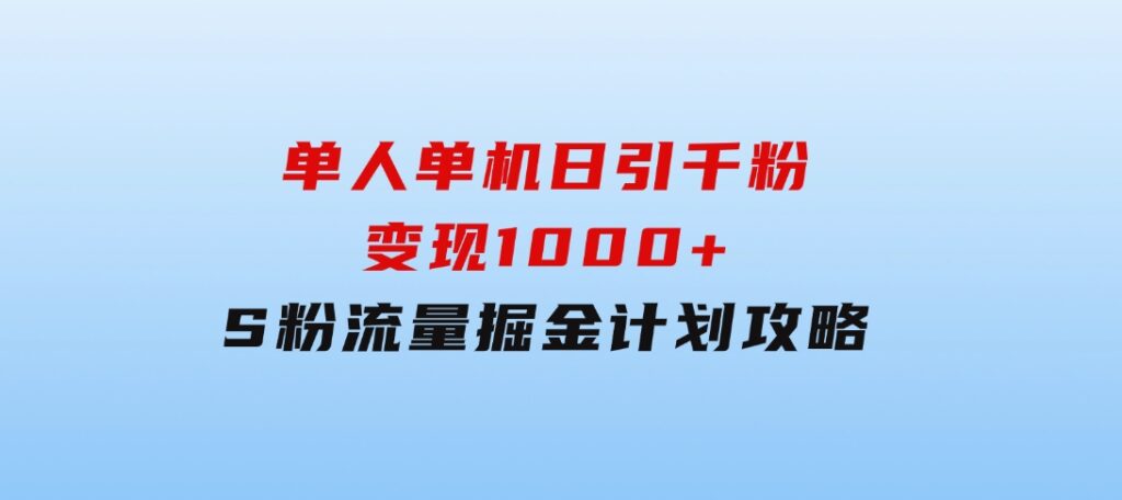 单人单机日引千粉，变现1000+，S粉流量掘金计划攻略-大源资源网