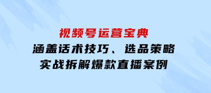 视频号运营宝典：涵盖话术技巧、选品策略、实战拆解爆款直播案例-大源资源网