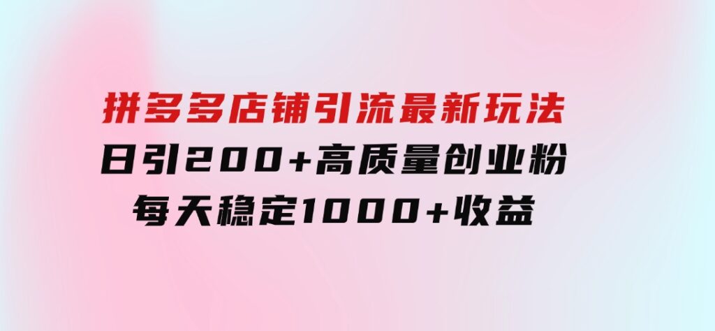 拼多多店铺引流最新玩法，日引200+高质量创业粉，每天稳定1000+收益（-大源资源网