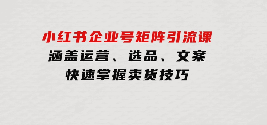 小红书企业号矩阵引流课，涵盖运营、选品、文案，快速掌握卖货技巧-大源资源网