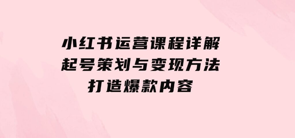 小红书运营课程详解：起号策划与变现方法，打造爆款内容-大源资源网