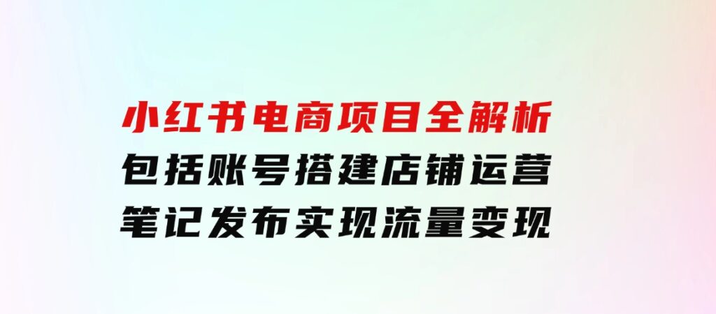 小红书电商项目全解析，包括账号搭建、店铺运营、笔记发布 实现流量变现-大源资源网