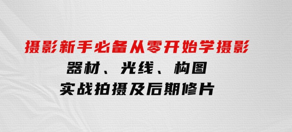 摄影新手必备：从零开始学摄影，器材、光线、构图、实战拍摄及后期修片-大源资源网