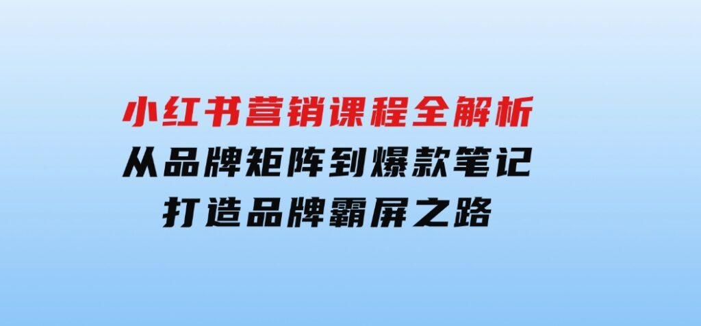 小红书营销课程全解析，从品牌矩阵到爆款笔记，打造品牌霸屏之路-大源资源网