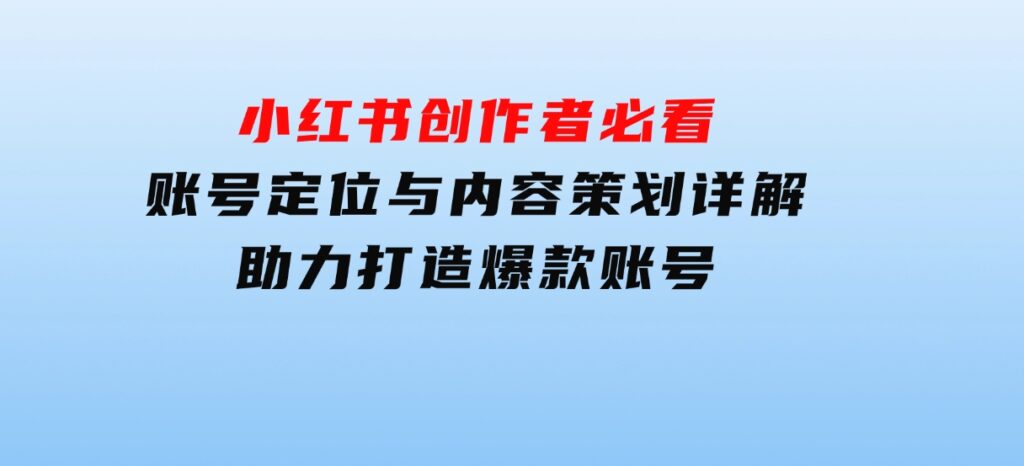 小红书创作者必看：账号定位与内容策划详解，助力打造爆款账号-大源资源网