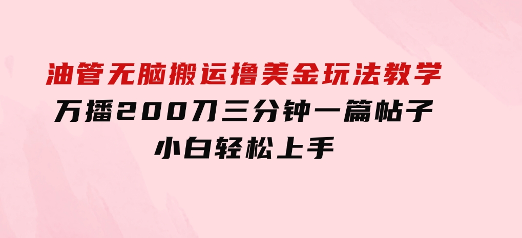 油管无脑搬运撸美金玩法教学，万播200刀，三分钟一篇帖子，小白轻松上手-大源资源网