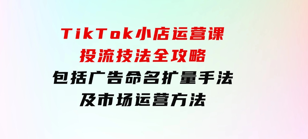 TikTok小店运营课：投流技法全攻略，包括广告命名 扩量手法及市场运营方法-大源资源网