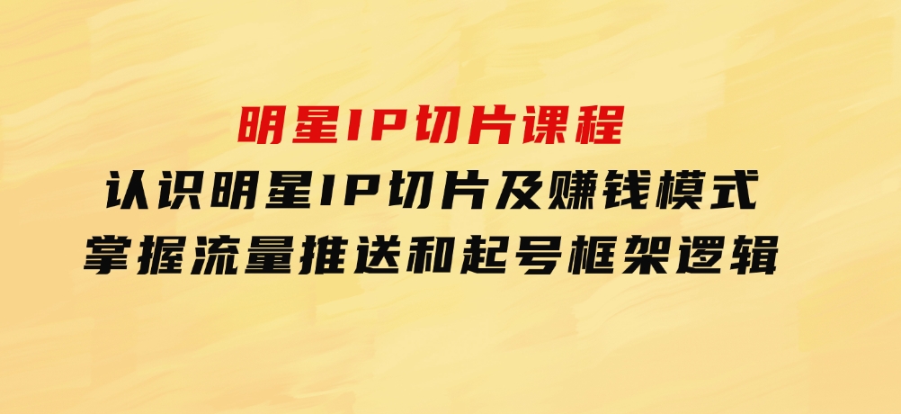 明星IP切片课程：认识明星IP切片及赚钱模式，掌握流量推送和起号框架逻辑-大源资源网