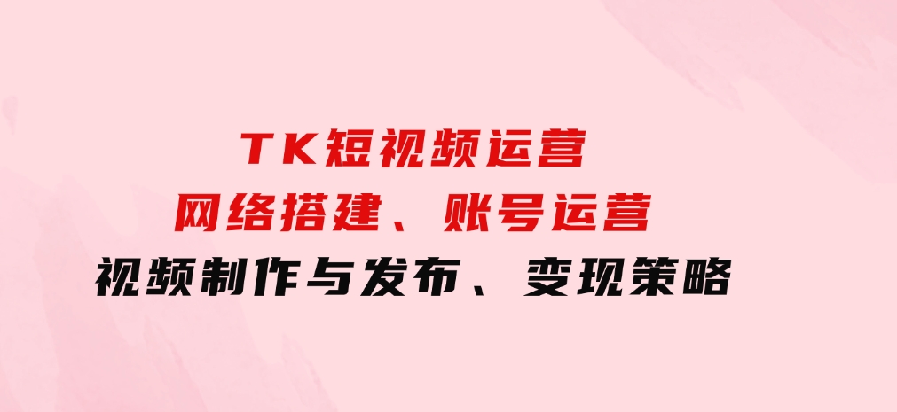 TK短视频运营：网络搭建、账号运营、视频制作与发布、变现策略-大源资源网