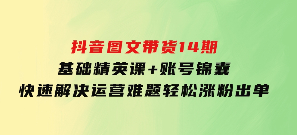 抖音 图文带货14期：基础精英课+账号锦囊，快速解决运营难题 轻松涨粉出单-大源资源网