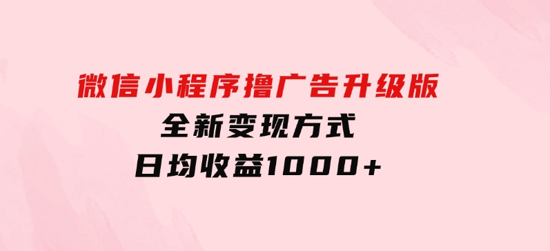 微信小程序撸广告升级版，全新变现方式，日均收益1000+-大源资源网