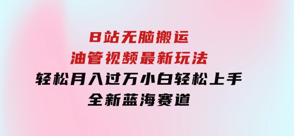 B站无脑搬运油管视频最新玩法，轻松月入过万，小白轻松上手，全新蓝海赛道-大源资源网