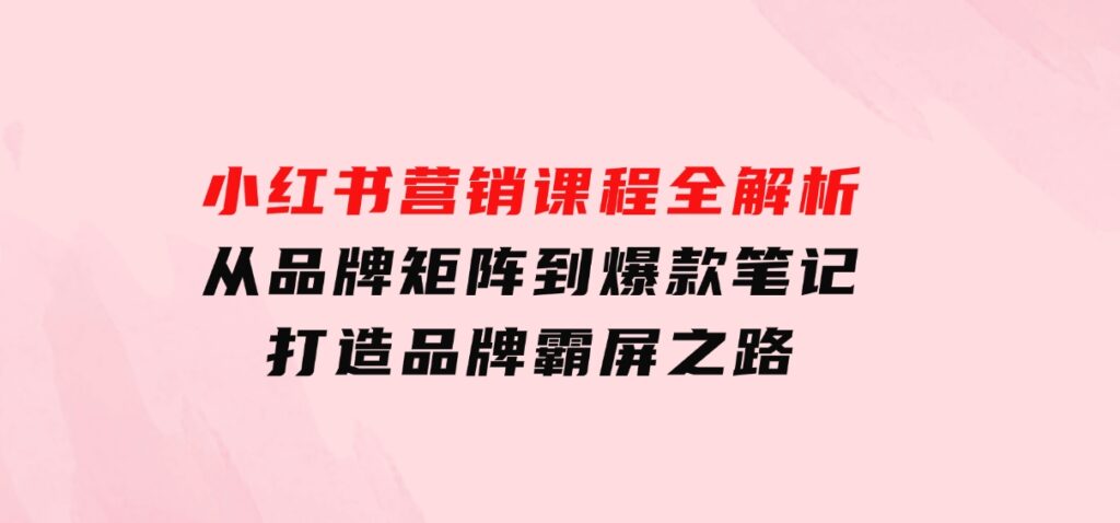 小红书营销课程全解析，从品牌矩阵到爆款笔记，打造品牌霸屏之路-大源资源网