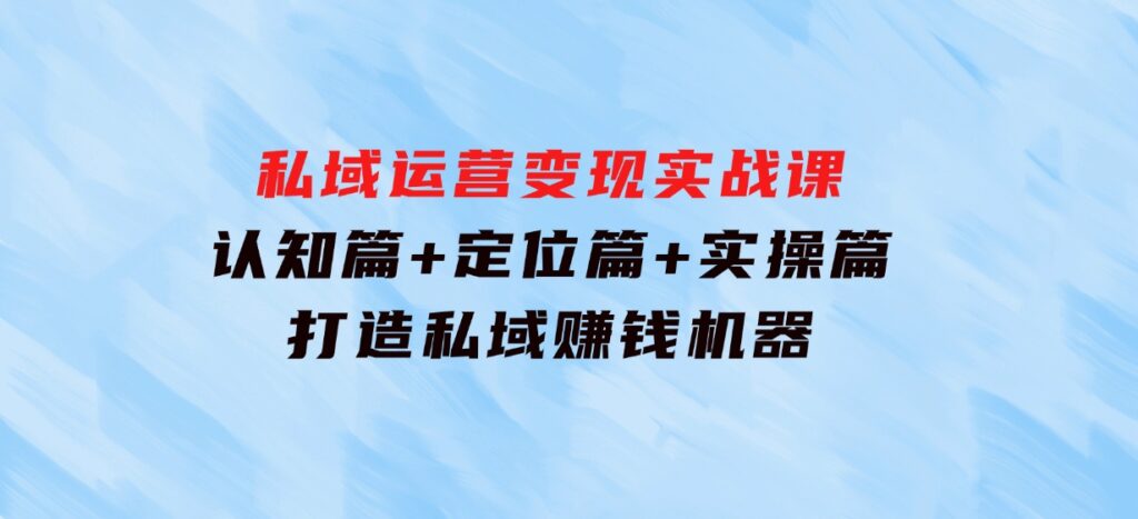 私域运营变现实战课：认知篇+定位篇+实操篇，打造私域赚钱机器-大源资源网