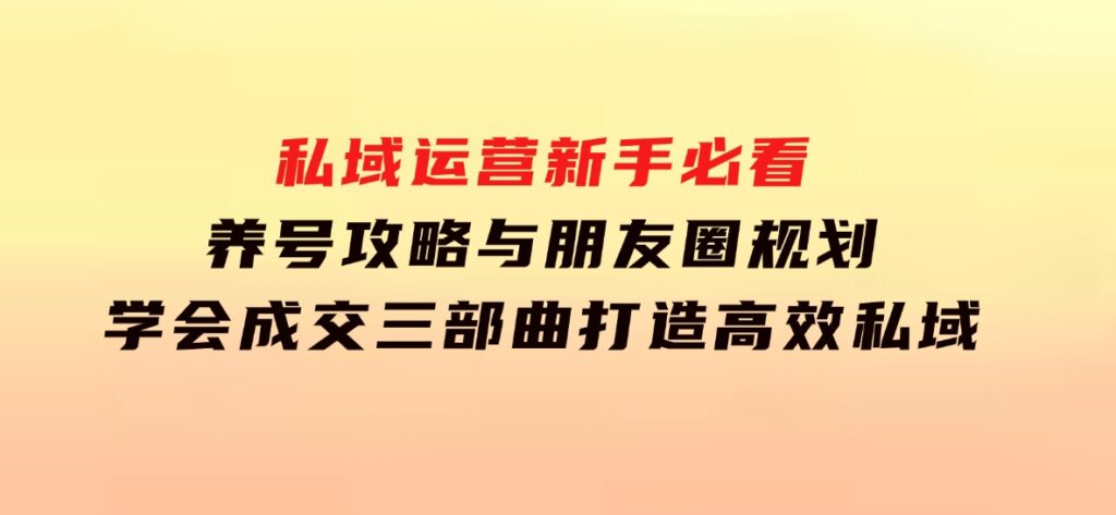 私域运营新手必看：养号攻略与朋友圈规划，学会成交三部曲，打造高效私域-大源资源网