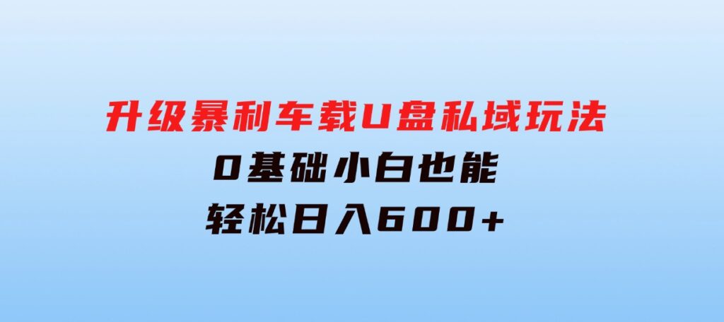 升级暴利车载U盘私域玩法，0基础小白也能轻松日入600+-大源资源网