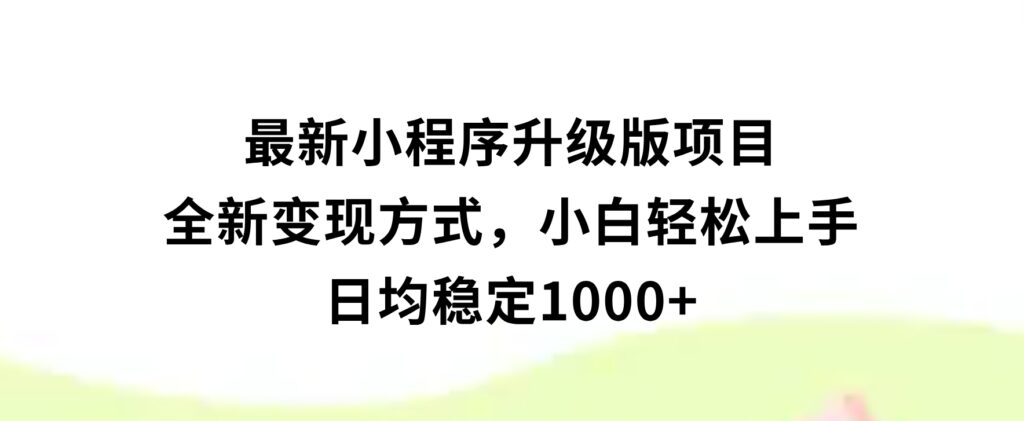 最新小程序升级版项目，全新变现方式，小白轻松上手，日均稳定1000+-大源资源网