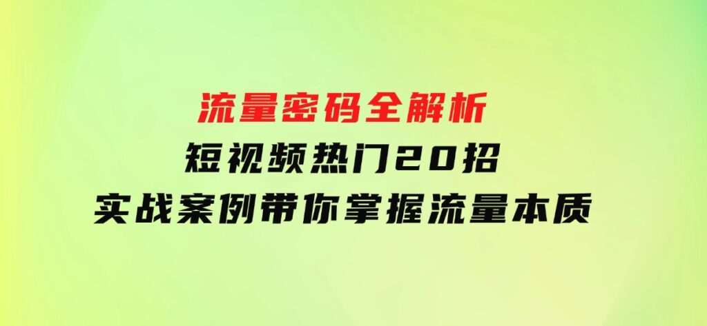 流量密码全解析：短视频热门20招，实战案例带你掌握流量本质-大源资源网