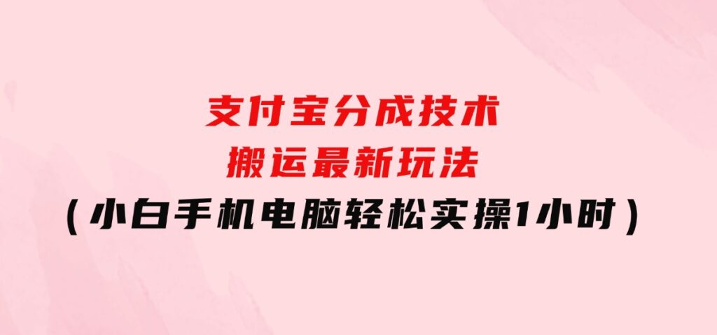 支付宝分成技术搬运“最新玩法”（小白手机电脑轻松实操1小时）-大源资源网