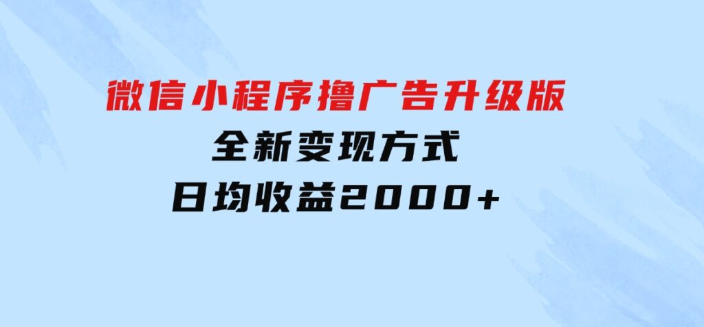 微信小程序撸广告升级版，全新变现方式，日均收益2000+-大源资源网