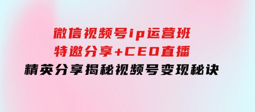 微信视频号ip运营班：特邀分享+CEO直播+精英分享，揭秘视频号变现秘诀-大源资源网