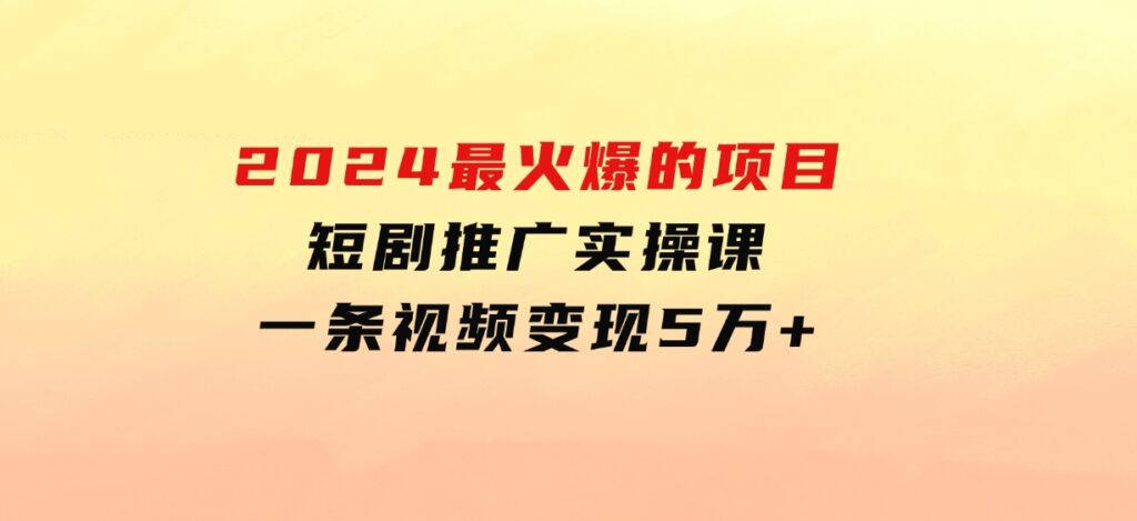 2024最火爆的项目短剧推广实操课 一条视频变现5万+-大源资源网