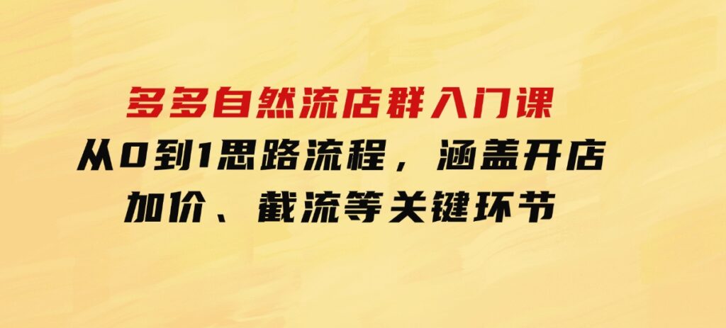 多多自然流店群入门课，从0到1思路流程，涵盖开店、加价、截流等关键环节-大源资源网