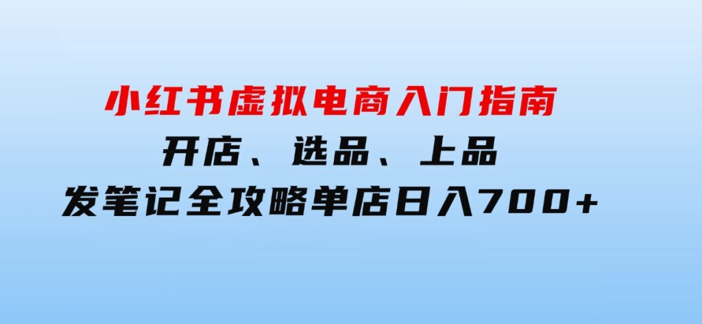 小红书虚拟电商入门指南：开店、选品、上品、发笔记全攻略 单店日入700+-大源资源网