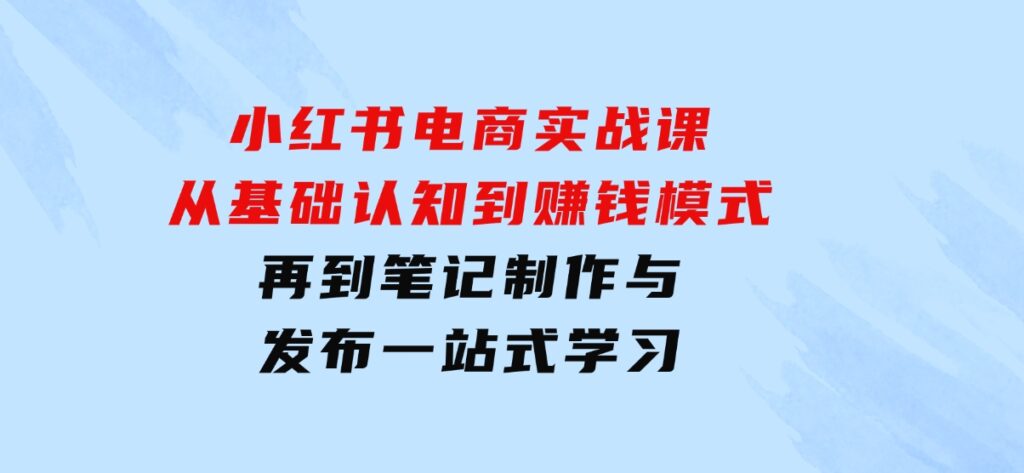 小红书电商实战课，从基础认知到赚钱模式，再到笔记制作与发布 一站式学习-大源资源网