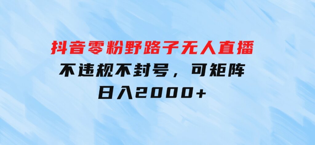 抖音零粉野路子无人直播，不违规不封号，可矩阵，日入2000+-大源资源网