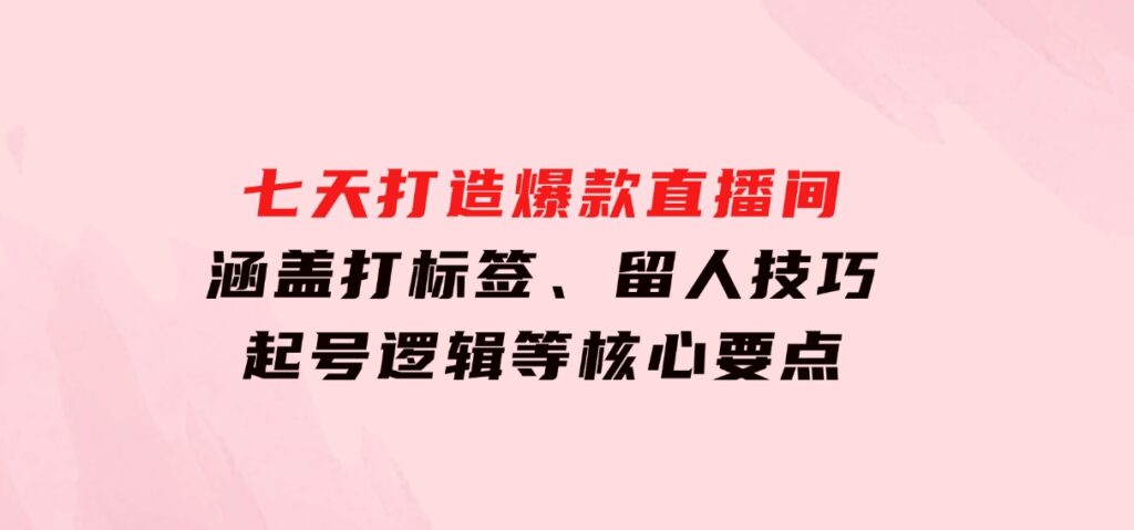 七天打造爆款直播间：涵盖打标签、留人技巧、起号逻辑等核心要点-大源资源网